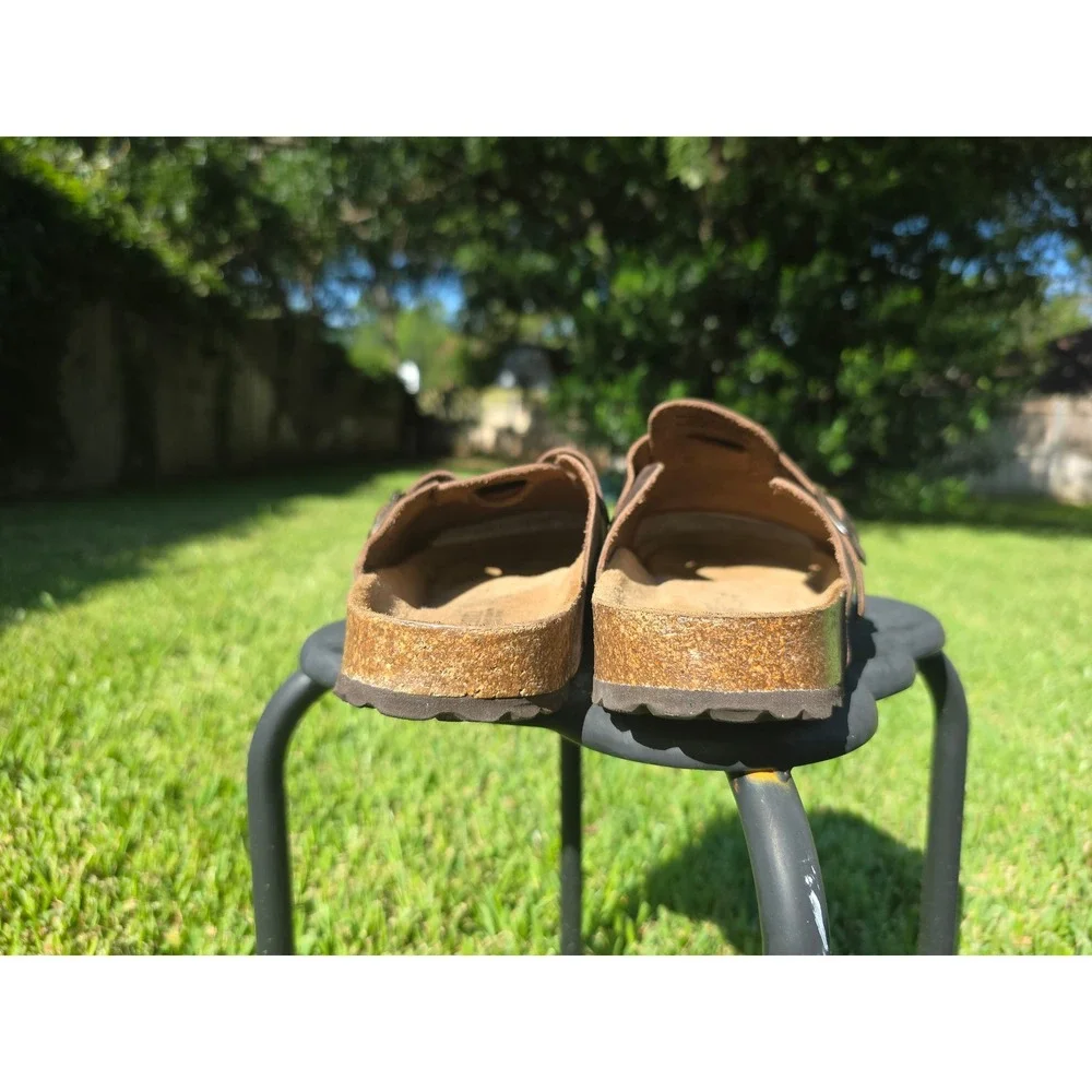 Autenti by Penta Brown Leather Clogs Mules Buckle Cork Footbed Made in Spain 43
